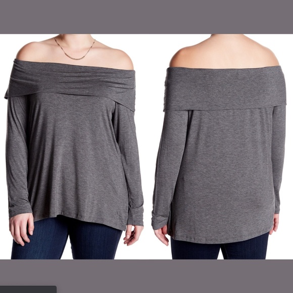 NWT $52 Bobeau‎ Marllyn Off Shoulder Knit Blouse in Grey [ PLUS SZ 2X ] - Picture 1 of 12